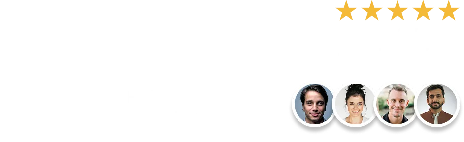 Reviews Five-star Google reviews banner with customer avatars and testimonial text on a transparent background.